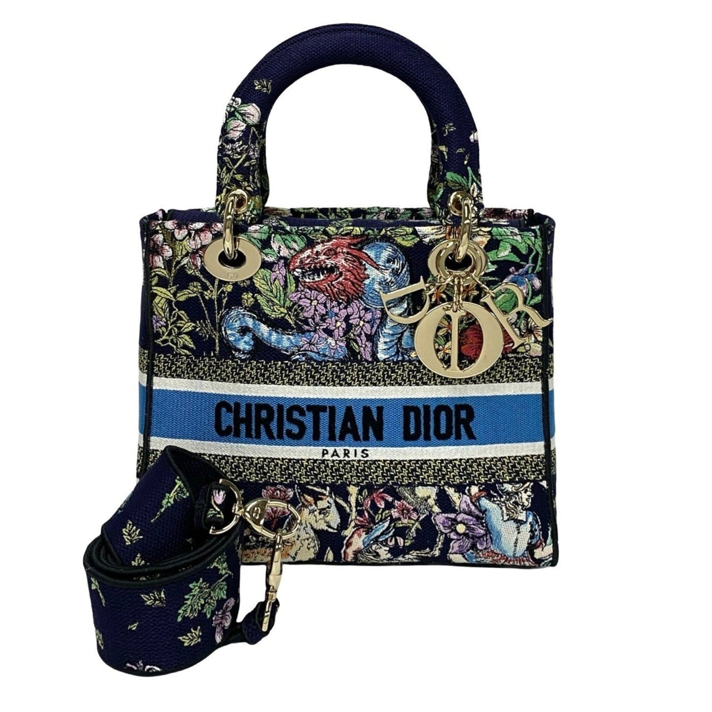 Christian Dior Blue Gold Canvas Shoulder Bag