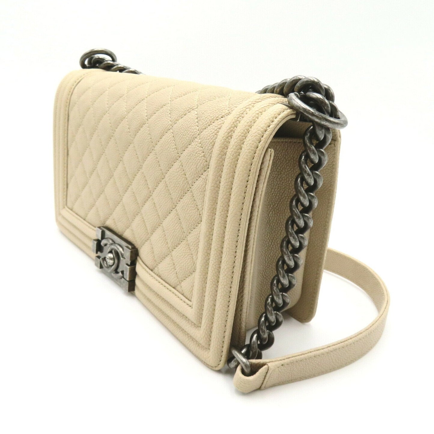 Chanel Boy Caviar Beige Chain Shoulder Bag
