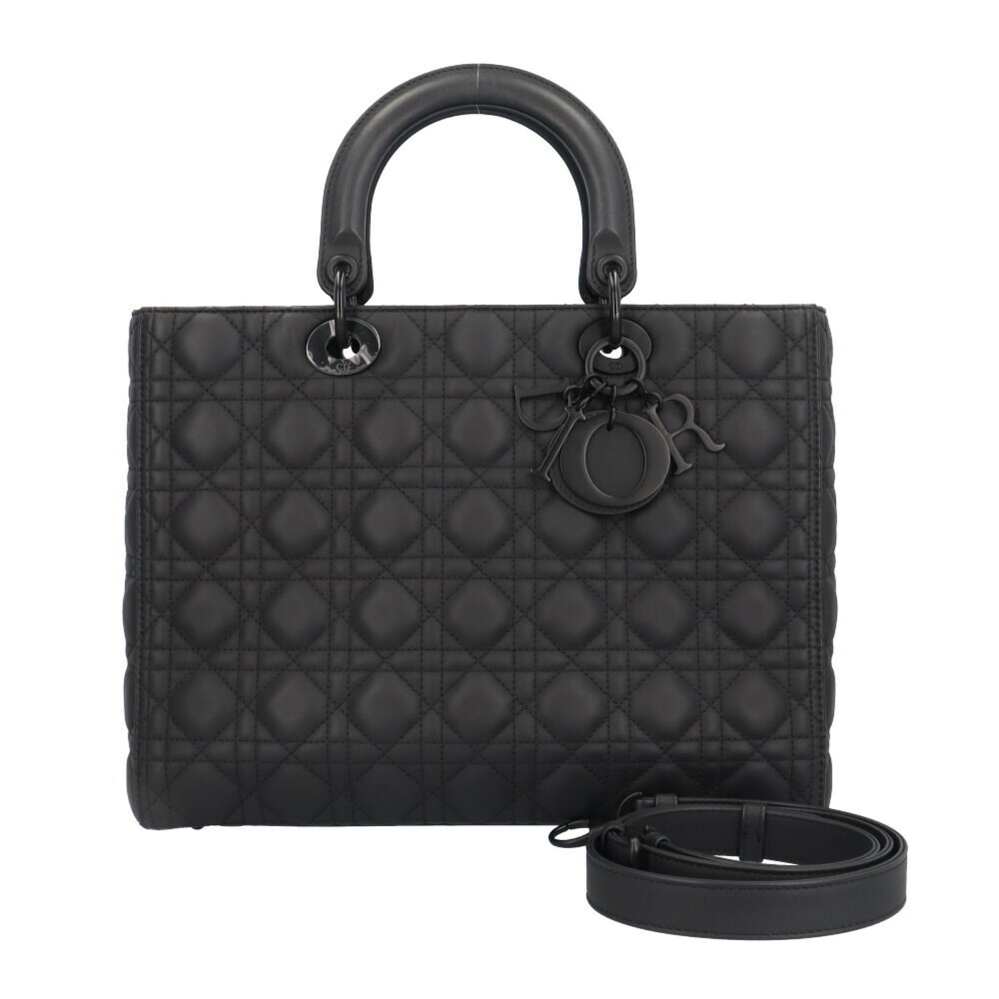 Christian Dior Lady Dior Black Leather Shoulder Bag Leather