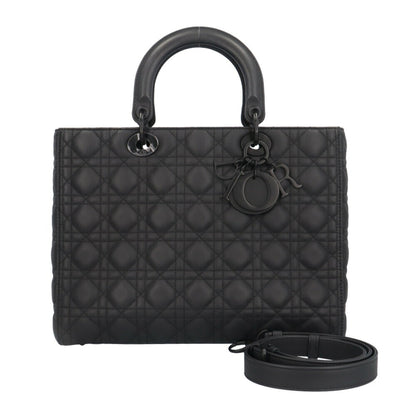 Christian Dior Lady Dior Black Leather Shoulder Bag Leather