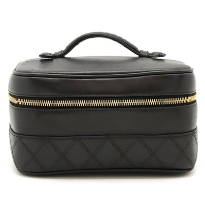 Chanel Bicolor Vanity Bag Pouch Handbag Leather Black A01618