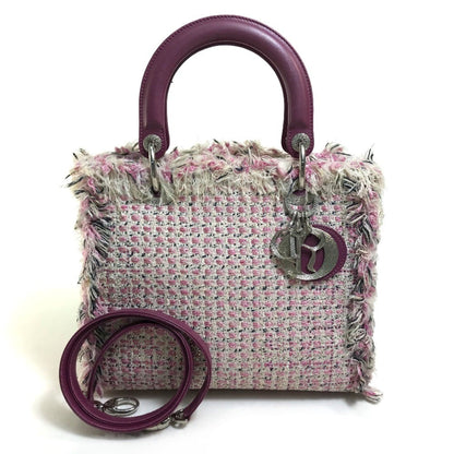 Christian Dior Lady Dior Pink Purple White Tweed Handbag Shoulder Bag