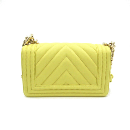 Chanel Boy Chanel V-stitched chain shoulder bag, caviar skin (grained calfskin), women's, yellow