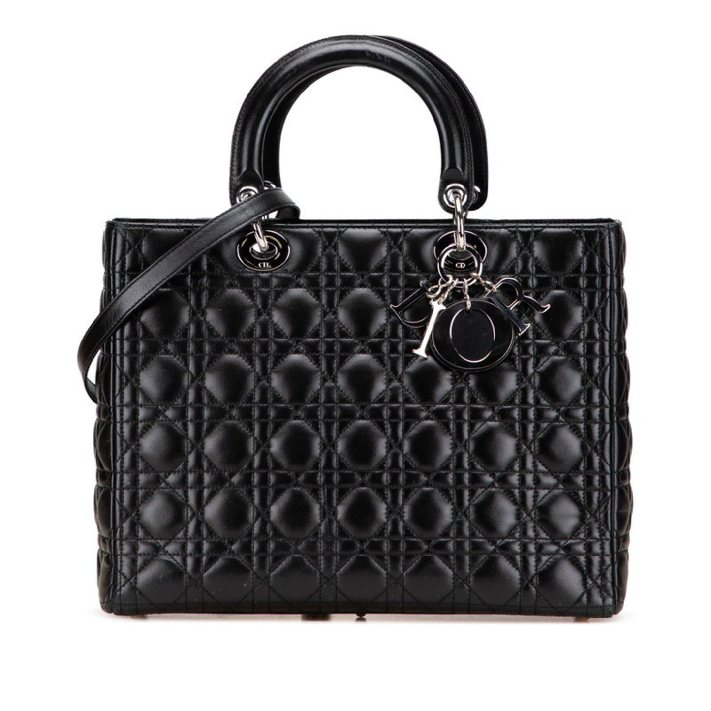 Christian Dior Lady Dior Black Leather Handbag Shoulder Bag Leather