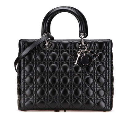 Christian Dior Lady Dior Black Leather Handbag Shoulder Bag Leather