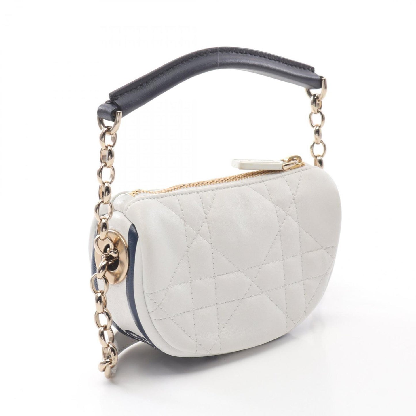 Christian Dior Navy White Leather Shoulder Bag Leather