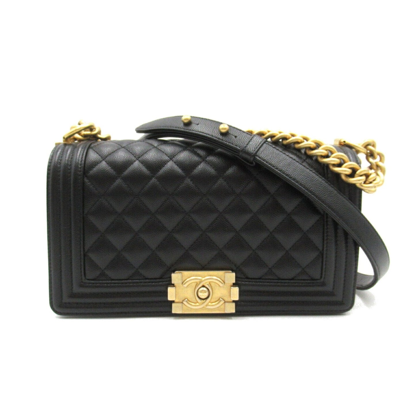 Chanel Boy Chanel Chain Shoulder Bag, Caviar Skin (Grained Calf), Women's, Black, A67086