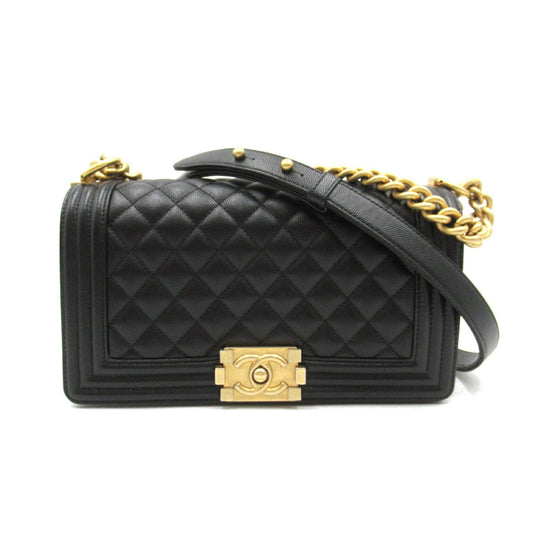 Chanel Boy Chanel Chain Shoulder Bag, Caviar Skin (Grained Calf), Women's, Black, A67086