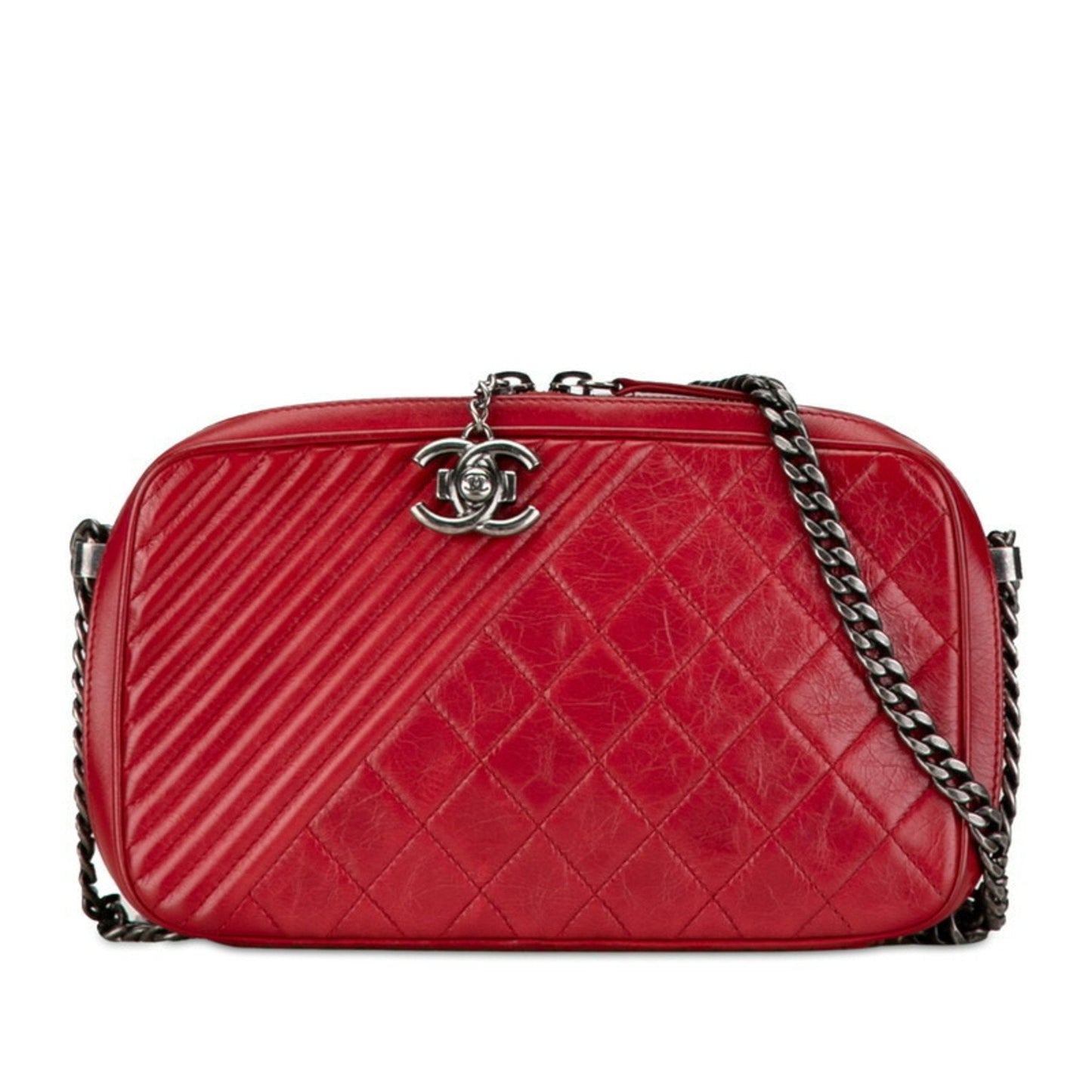 Chanel Boy Coco Mark Chain Shoulder Bag Camera Red Leather Women's Chanel