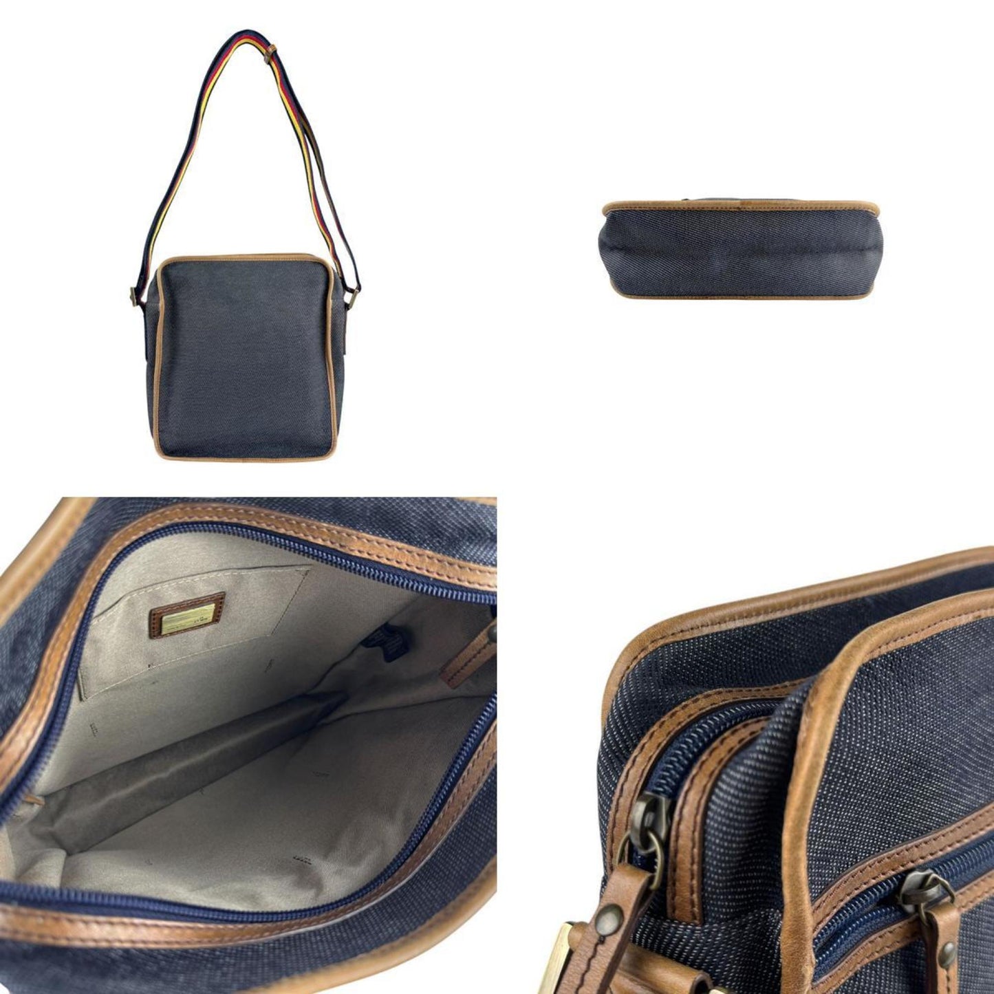 Christian Dior Brown Navy Denim Leather Shoulder Bag ()