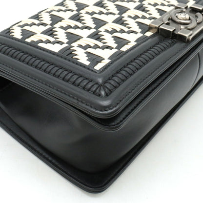 Chanel Boy Chanel Coco Mark Chain Shoulder Bag Geometric Pattern Bicolor Leather Black White