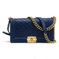 Chanel Boy Chain Shoulder Bag Leather Blue