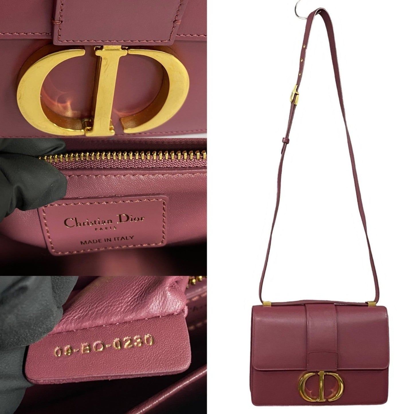 Christian Dior Pink Gold Purple Wine Leather Pochette Shoulder Bag