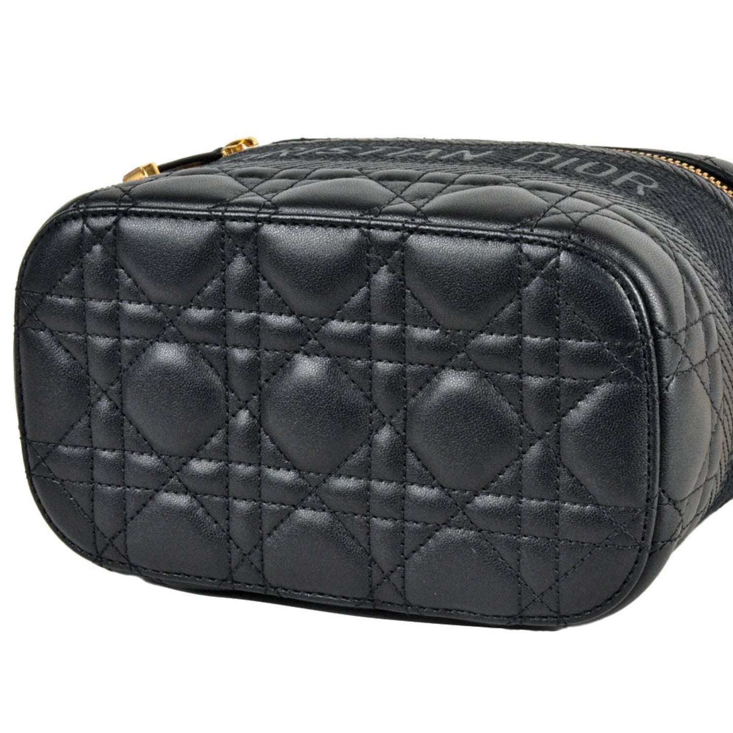 Christian Dior Black Leather Canvas Shoulder Bag Vanity Bag