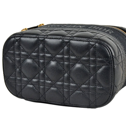 Christian Dior Black Leather Canvas Shoulder Bag Vanity Bag