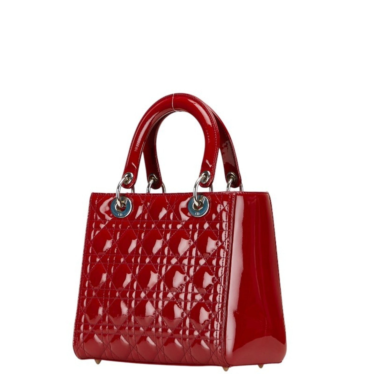 Christian Dior Lady Dior Red Color Patent Leather Handbag Shoulder Bag Leather