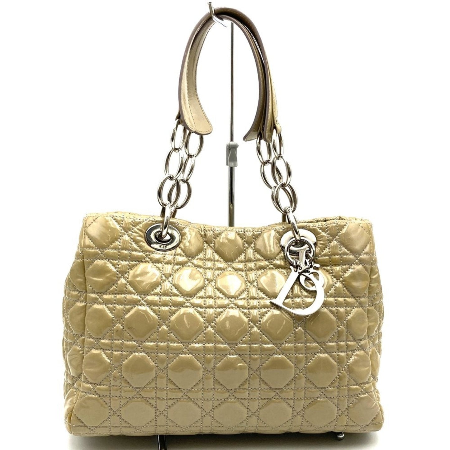 Christian Dior Beige Patent Leather Shoulder Bag