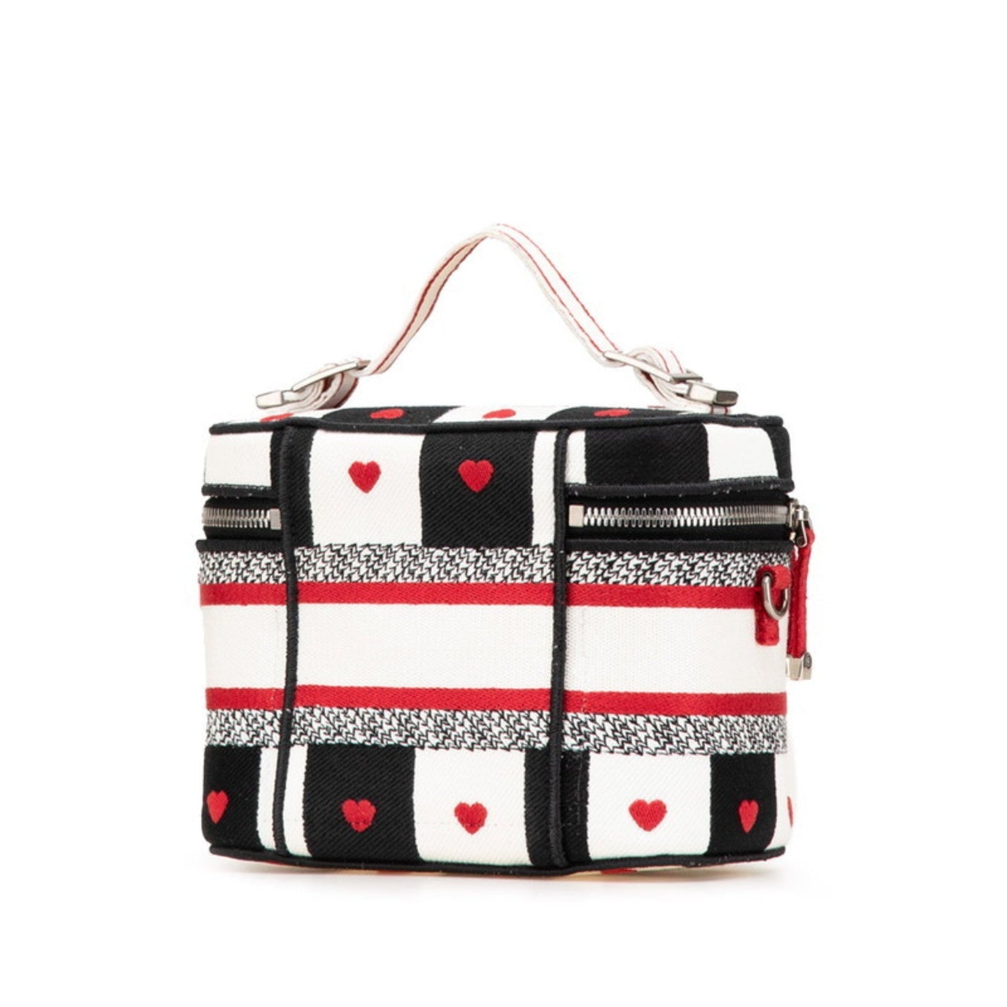 Christian Dior Black Red Color White Canvas Handbag Vanity Bag