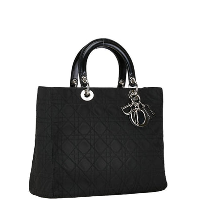 Christian Dior Black Cotton Leather Handbag Pochette Pouch Shoulder Bag