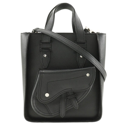 Christian Dior Black Leather Handbag Shoulder Bag Tote Bag Leather