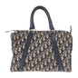Christian Dior Trotter Beige Navy Canvas Leather Boston Bag Handbag