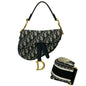 Christian Dior Navy Leather Canvas Saddle Bag Shoulder Bag
