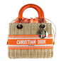 Christian Dior Neon Orange Straw Leather Canvas Handbag Shoulder Bag
