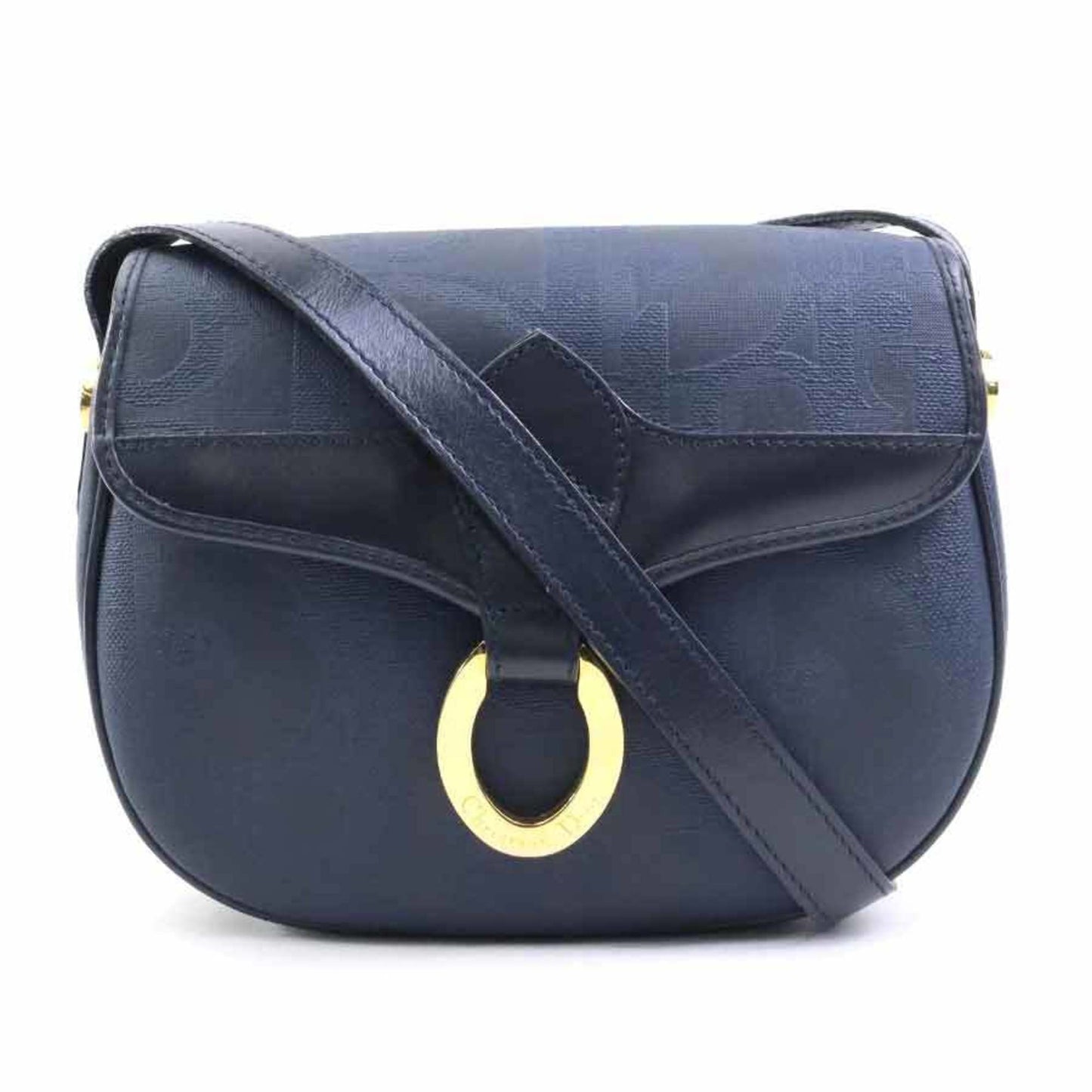 Christian Dior Navy Coated Canvas Leather Shoulder Bag Leather