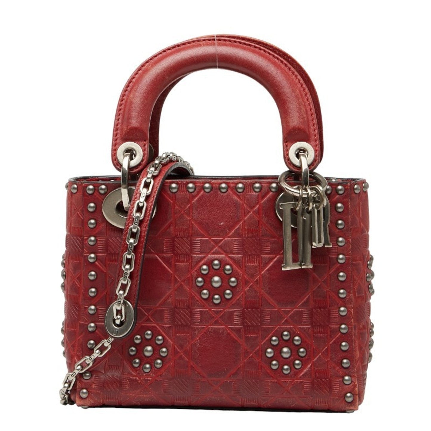 Christian Dior Lady Dior Red Color Leather Handbag Shoulder Bag
