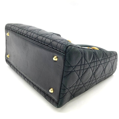 Christian Dior Lady Dior Black Leather Handbag Style 3