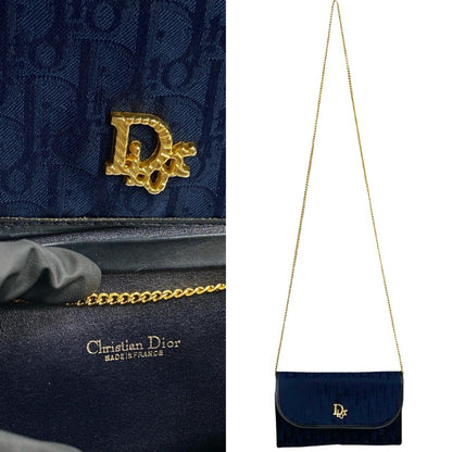 Christian Dior Navy Canvas Leather Pochette Shoulder Bag Leather