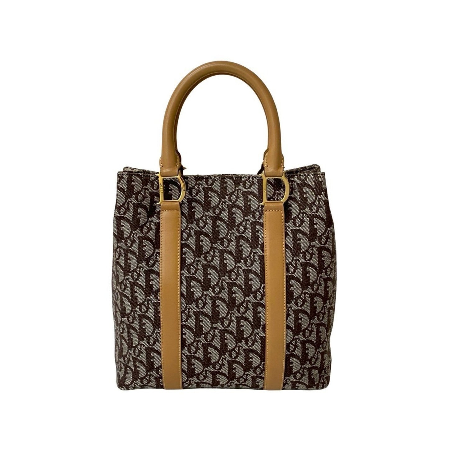 Christian Dior Beige Brown Leather Canvas Handbag