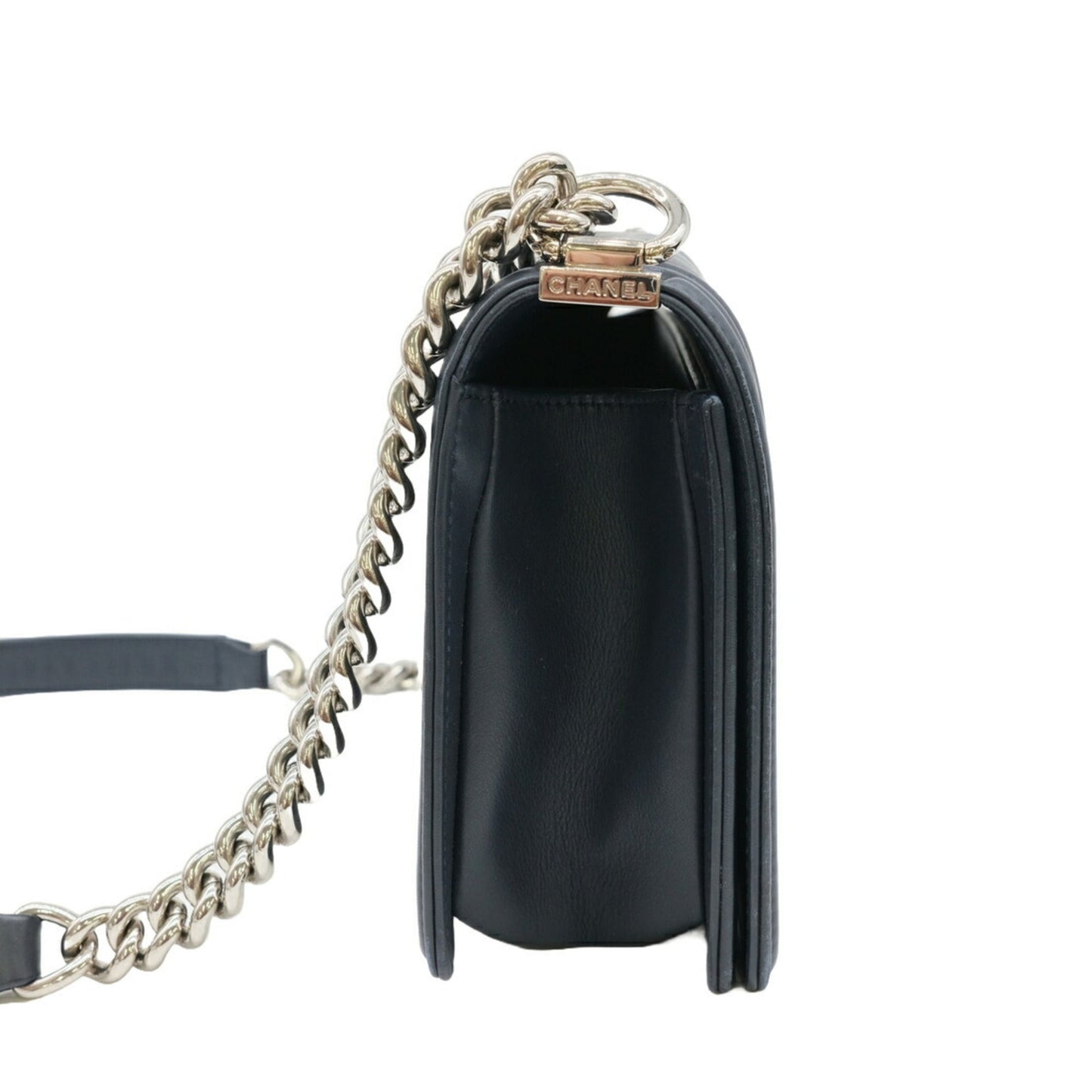 Chanel Boy Chanel V-stitch chain shoulder handbag dark navy blue with sticker