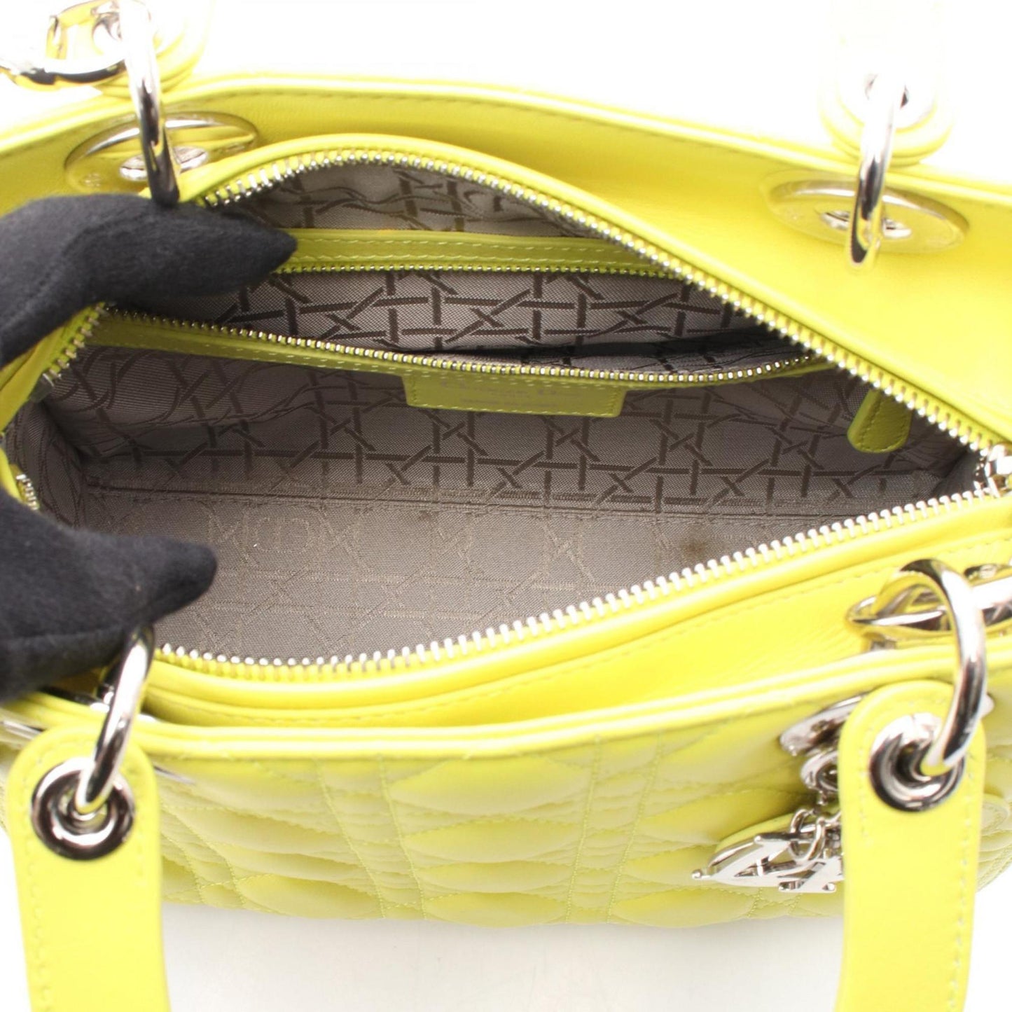 Christian Dior Lady Dior Yellow Leather Handbag
