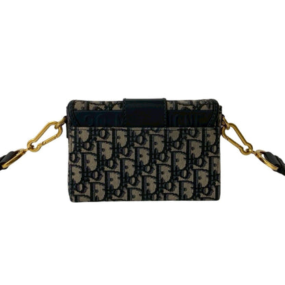 Christian Dior Navy Leather Canvas Shoulder Bag