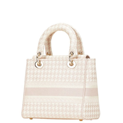 Christian Dior Lady Dior Pink White Canvas Handbag Shoulder Bag
