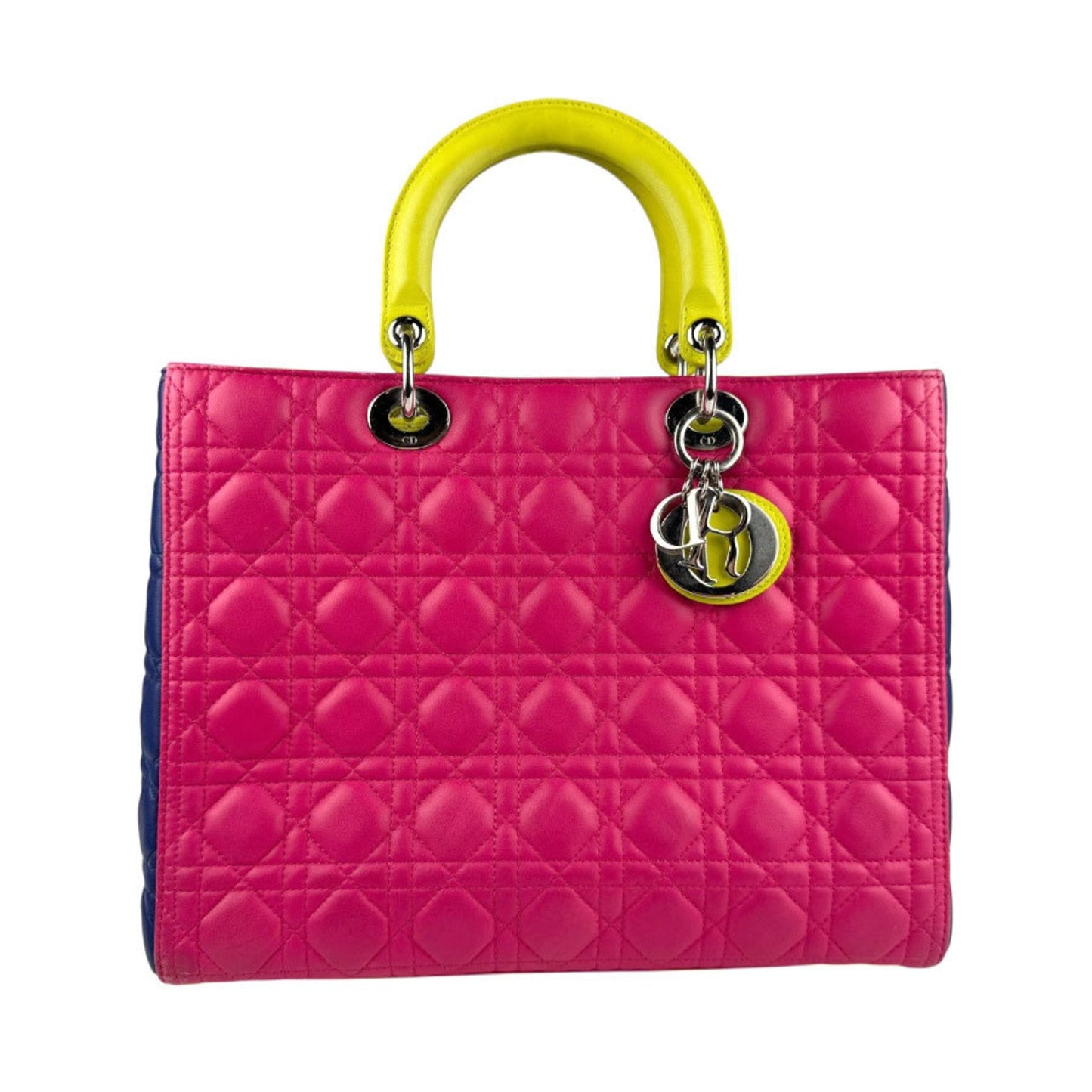 Christian Dior Blue Pink Yellow Leather Handbag Shoulder Bag Leather
