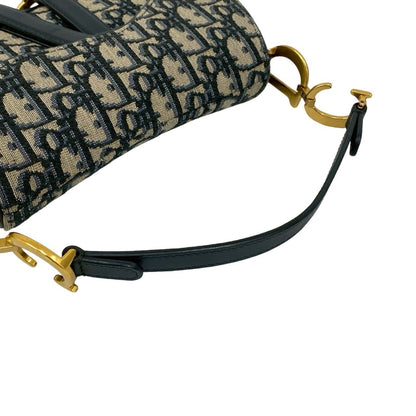 Christian Dior Navy Leather Canvas Handbag Saddle Bag Shoulder Bag