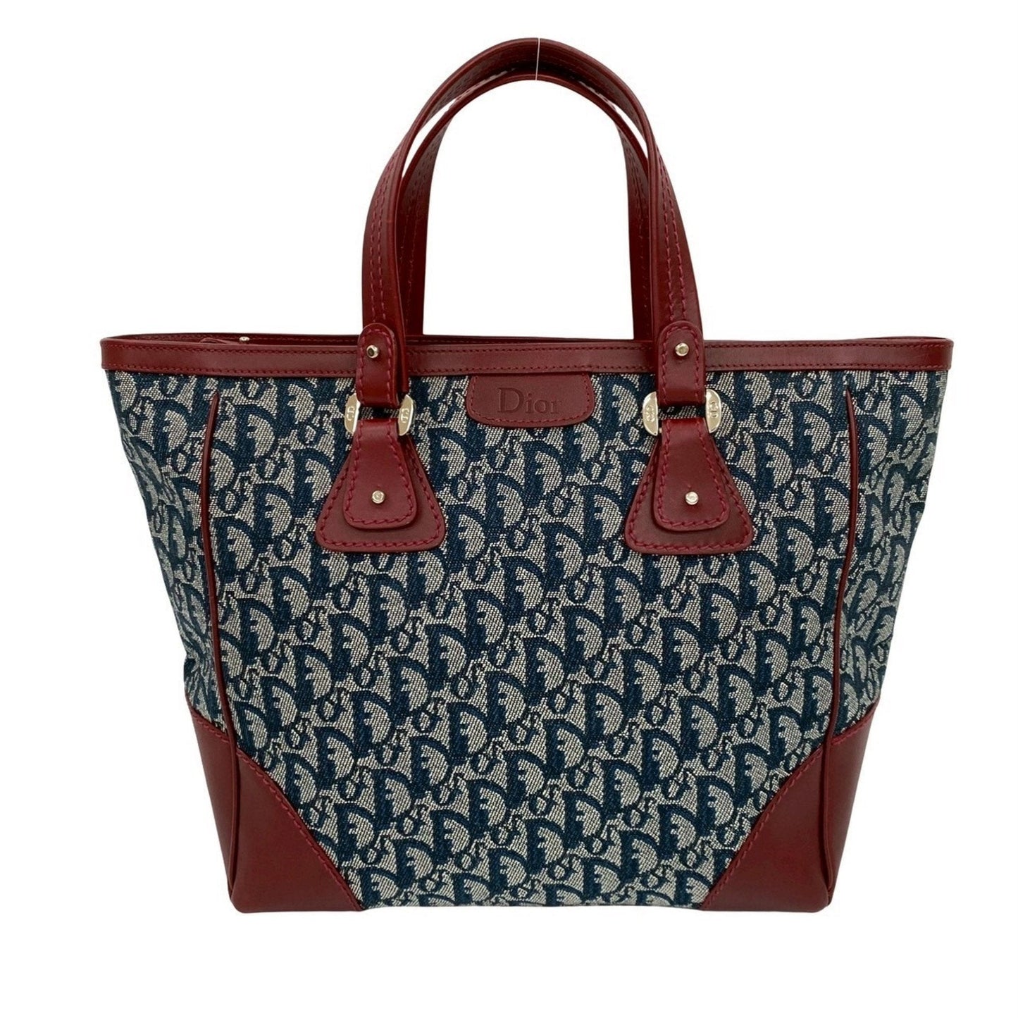 Christian Dior Navy Wine Canvas Leather Handbag Tote Bag Style 2