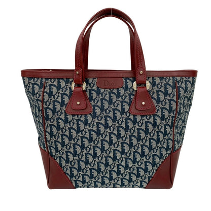 Christian Dior Navy Wine Canvas Leather Handbag Tote Bag Style 2