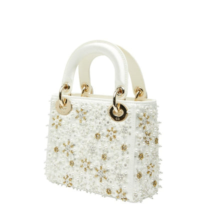 Christian Dior Lady Dior White Silk Handbag Shoulder Bag