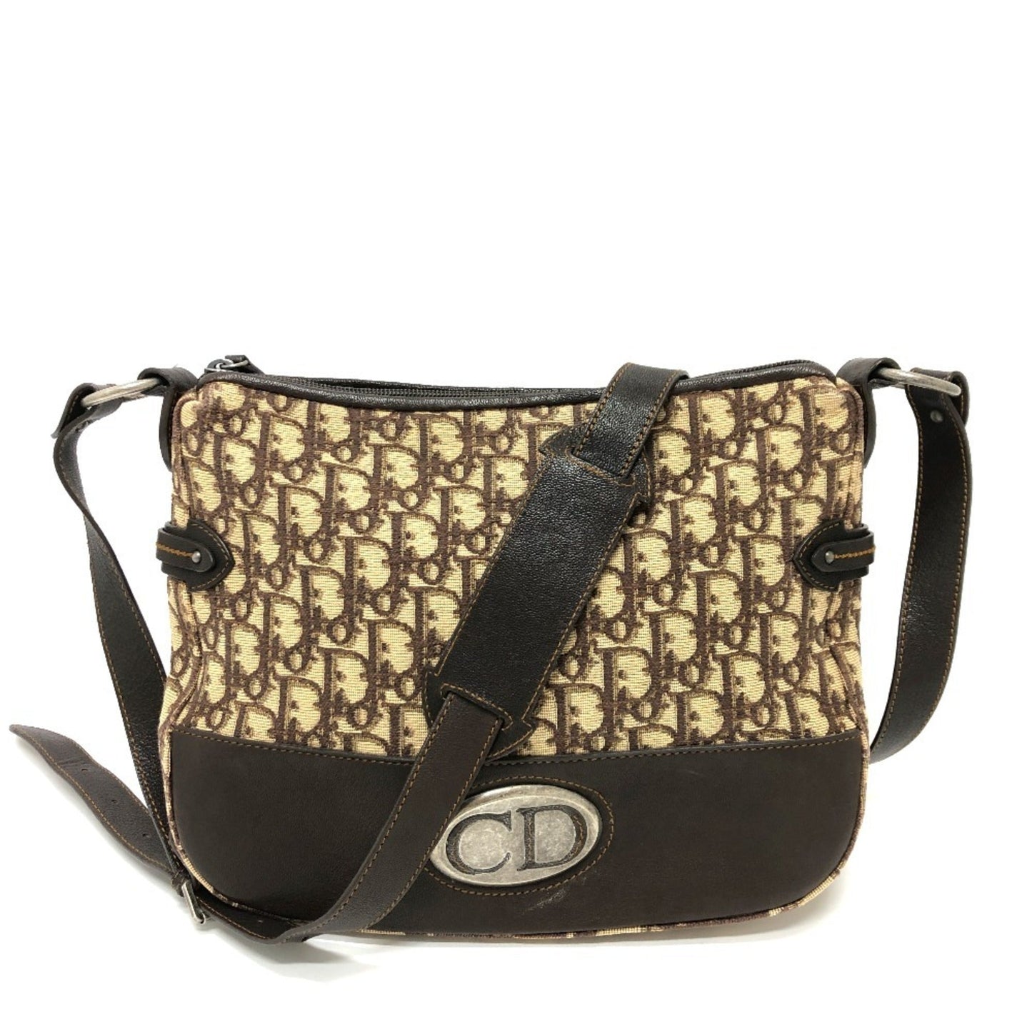 Christian Dior Brown Canvas Leather Shoulder Bag