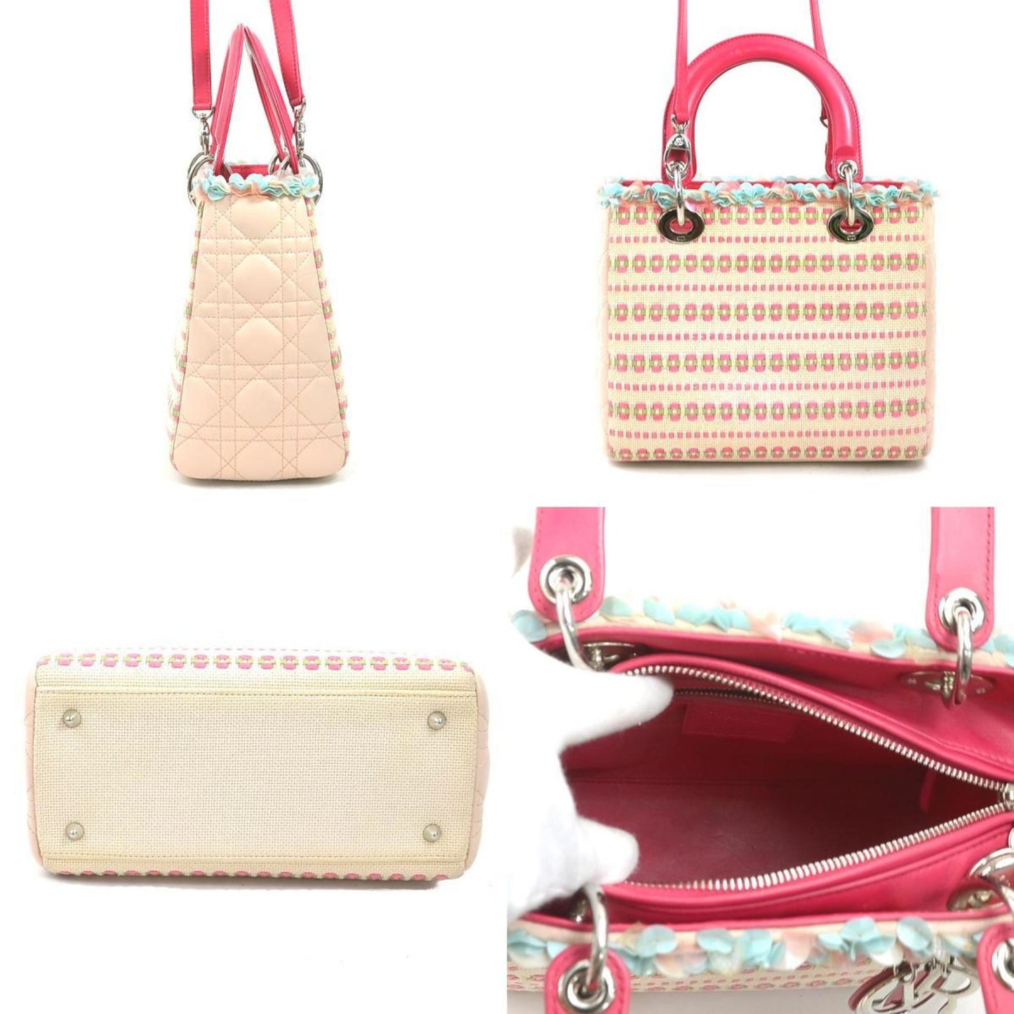 Christian Dior Pink Canvas Leather Handbag Shoulder Bag
