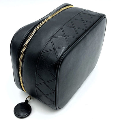 Chanel Bicolor Vanity Bag, Cosmetic Pouch, Coco Mark, Black, Lambskin, Leather, Women's