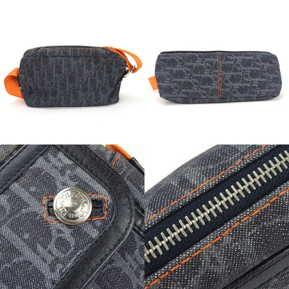 Christian Dior Navy Orange Denim Leather Shoulder Bag ()
