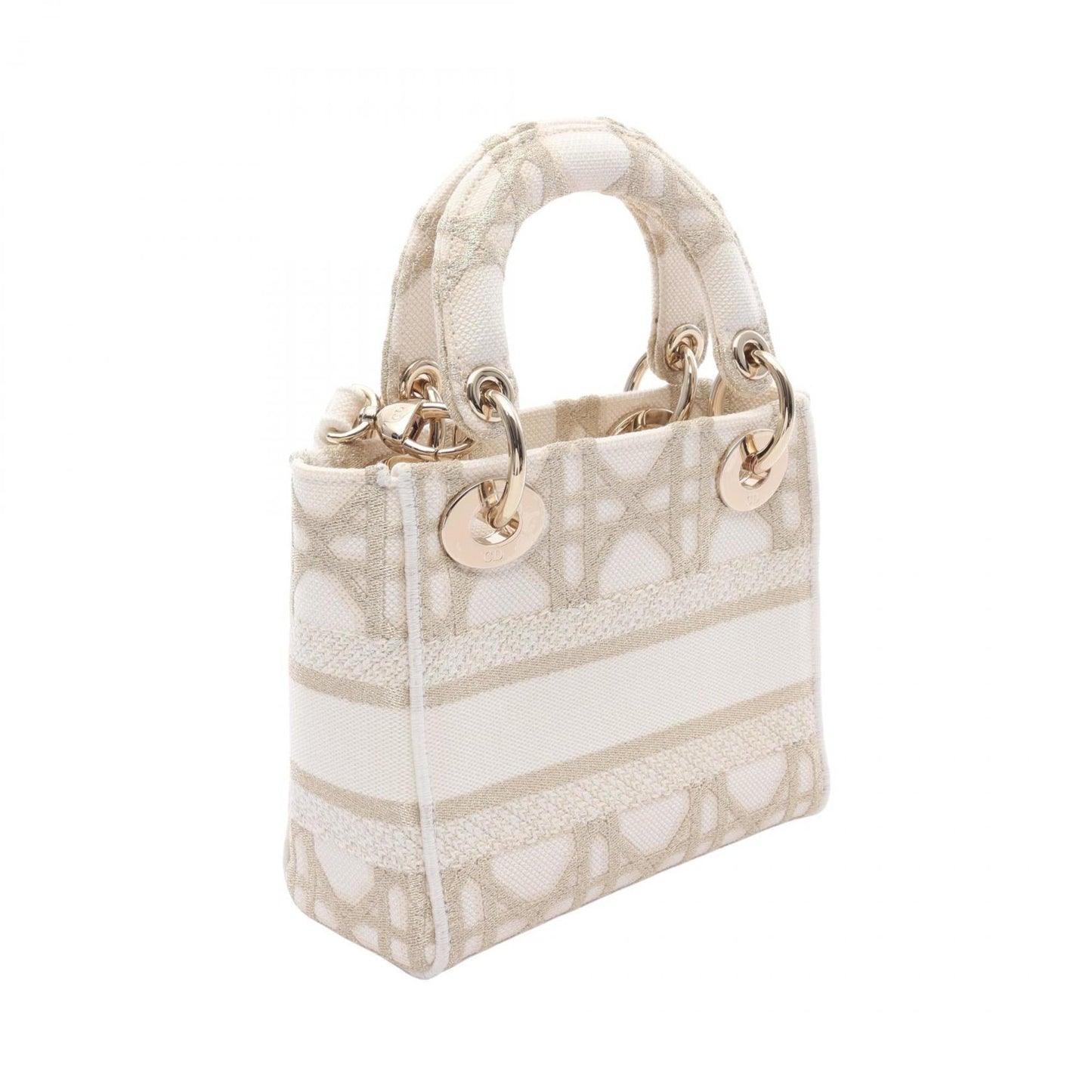 Christian Dior Gold White Canvas Handbag Canvas