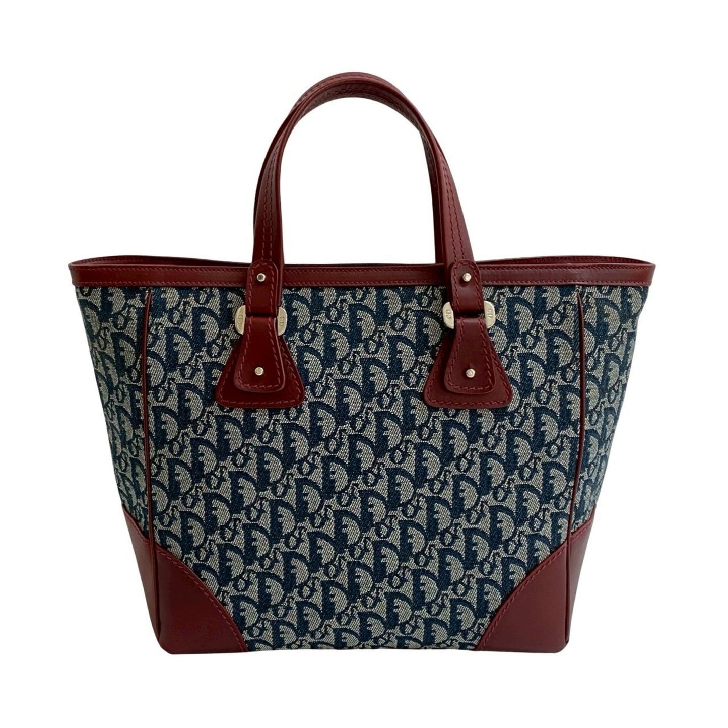 Christian Dior Navy Wine Canvas Leather Handbag Tote Bag Leather