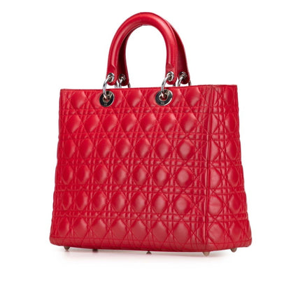 Christian Dior Lady Dior Red Color Leather Handbag Shoulder Bag Leather