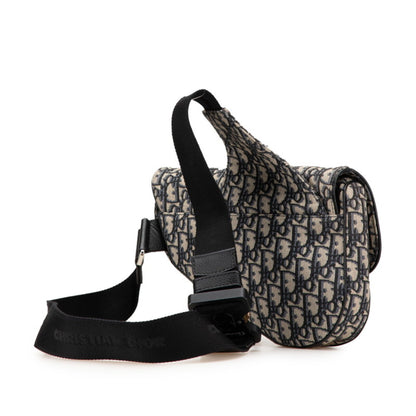 Christian Dior Beige Navy Canvas Leather Saddle Bag Shoulder Bag Sling Bag