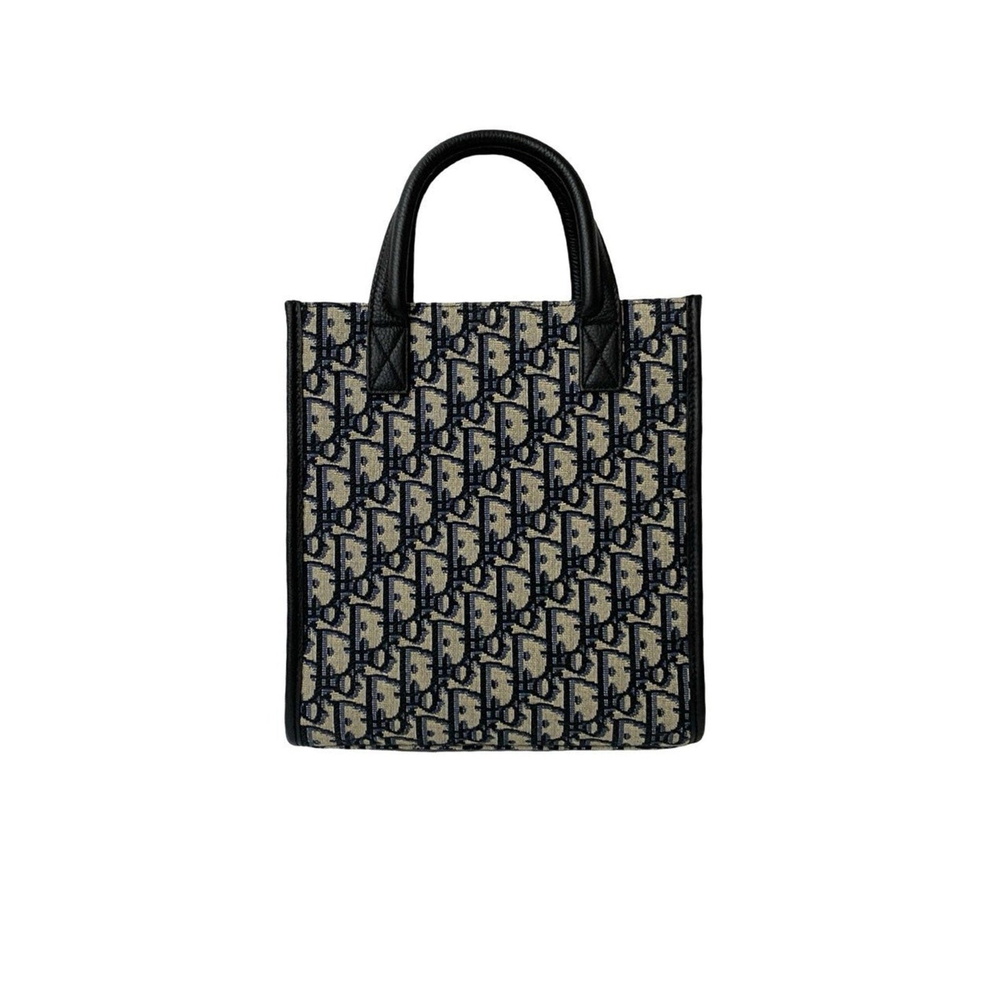 Christian Dior Black Navy Leather Canvas Handbag Shoulder Bag